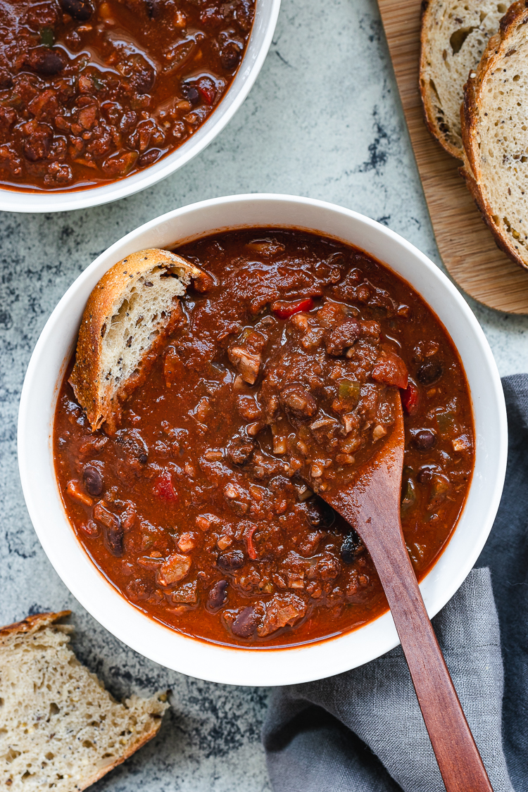 Vegan Mushroom Walnut Chili - Ellie Likes Cooking