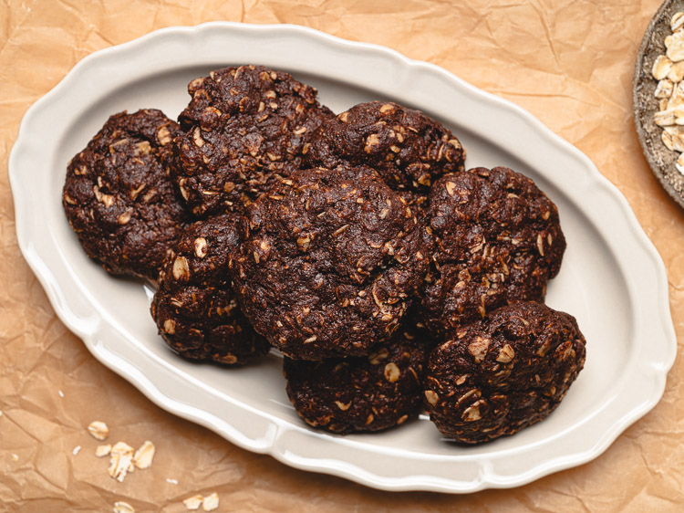 chocolate oatmeal cookies on a serving platter