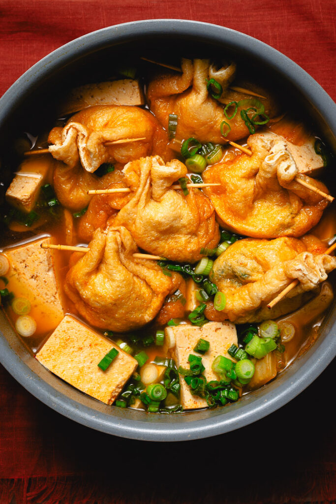 mochi kinchaku stew in pot