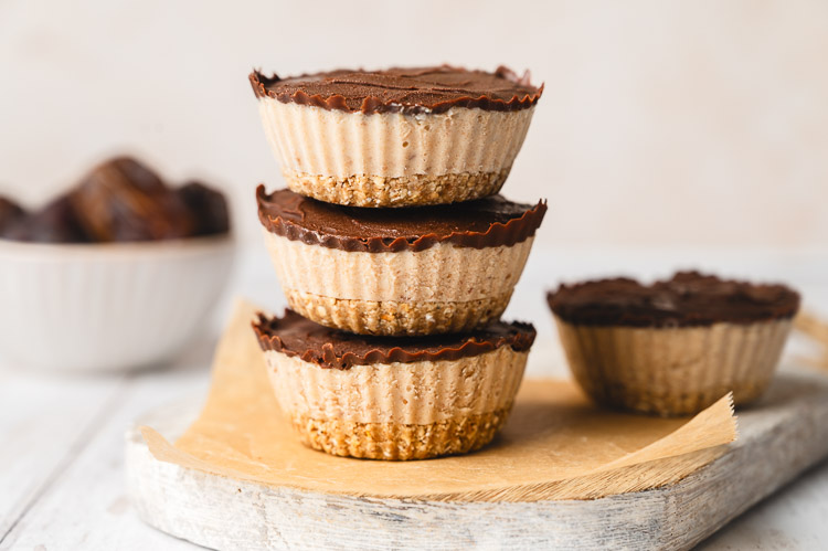 stack of frozen snickers mousse cups