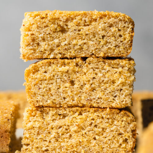 stack of vegan almond flour cornbread slices