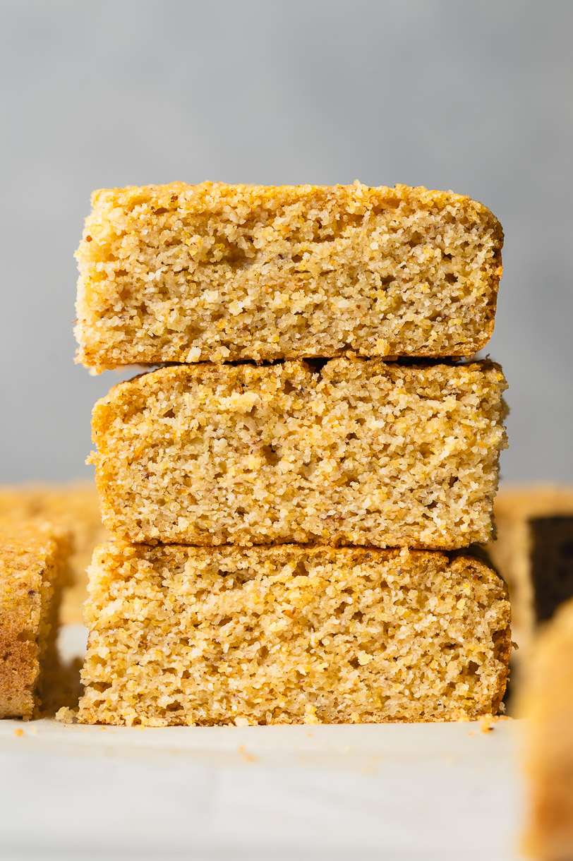 stack of vegan almond flour cornbread slices